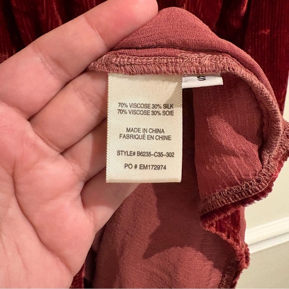 Bella Dahl Ribbed Silk Blend The Ruby Velvet Smocked Raglan Mini Dress Sz Small - Picture 11 of 11